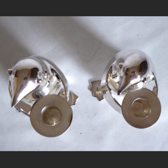 NEW VINTAGE 6” RESTORATION HARDWARE SILVER PLATE PENGUIN CANDLE HOLDER SET - Picture 7 of 11